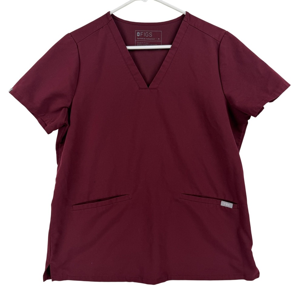 FIGS Shirt Womens Medium Red V Neck Short Sleeve Stretch Scrub Top FW1100